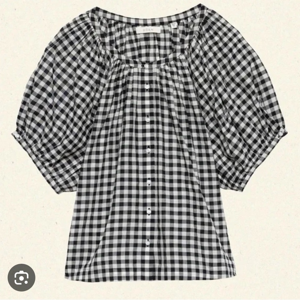 Doen Black and White Gingham Puff-Sleeve Button Blouse - Picture 2 of 2